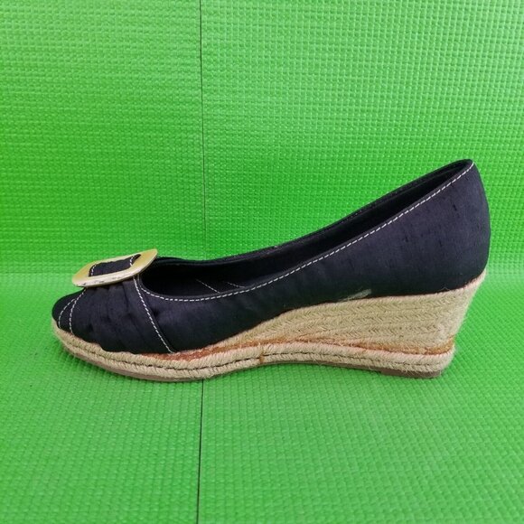 ✅Naturalizer BASHFUL Black Fabric Espadrille Peep Toe Wedge Shoes Women’s Sz 7M - Picture 12 of 16